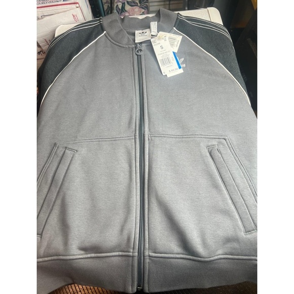 Adidas Track Jacket Mens Size S Grey White Fleece SST Bomber Full Zip Sporty Ret - Picture 4 of 6